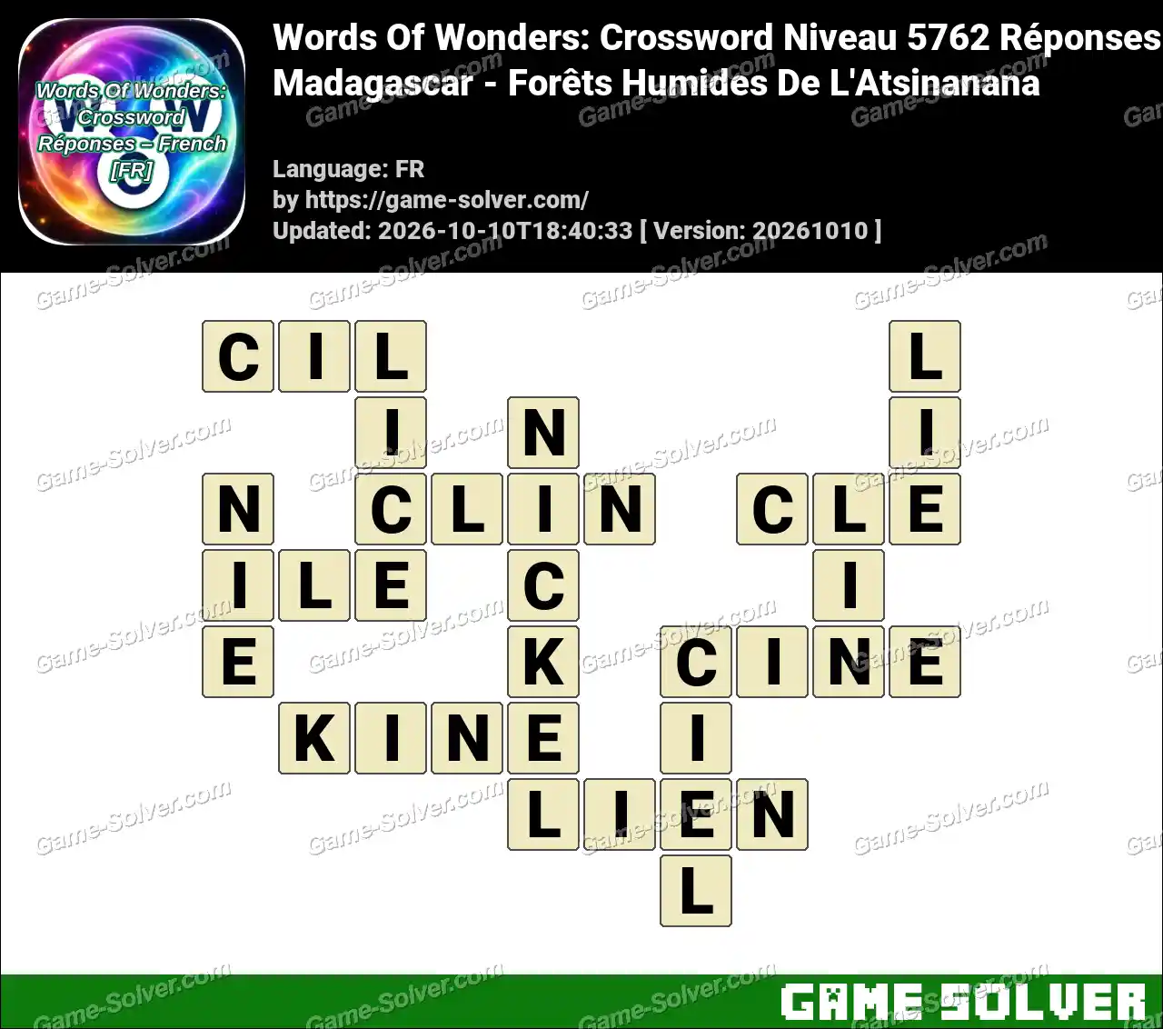 Words Of Wonders: Crossword Niveau 5762 Réponses – Madagascar – Forêts Humides De L’Atsinanana